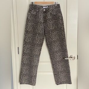 Pull & Bear Leopard Print Straight Leg Jeans Size 4 Mid Rise Neutral Wash